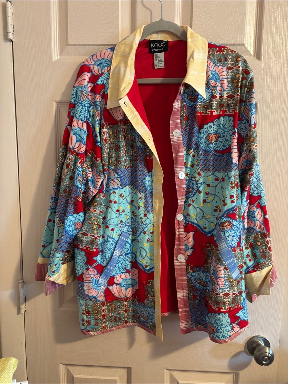 Koos of Amsterdam Women's Red Patchwork Button-Down Shirt